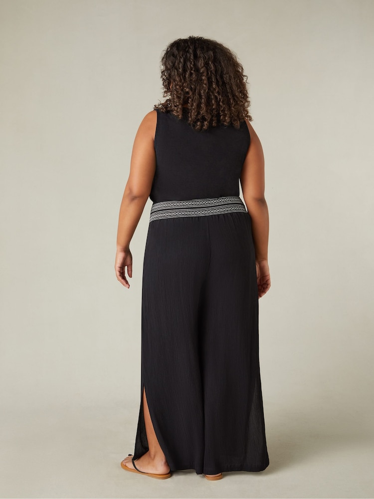 Live Unlimited Black Curve Shirred Waist Wide Leg Trousers - Image 5 of 5