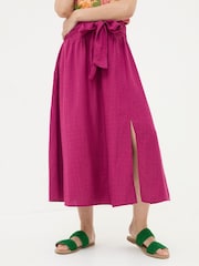 FatFace Sascha Purple Midi Skirt With Linen - Image 1 of 6