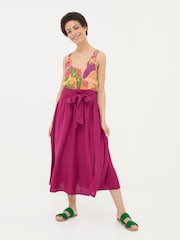 FatFace Sascha Purple Midi Skirt With Linen - Image 2 of 6