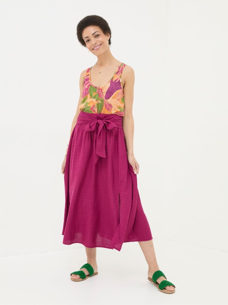 FatFace Sascha Purple Midi Skirt With Linen - Image 2 of 6