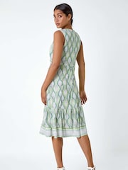 Roman Green Twist Front Leaf Print Stretch Dress - Image 3 of 5