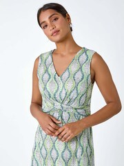 Roman Green Twist Front Leaf Print Stretch Dress - Image 4 of 5