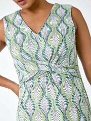 Roman Green Twist Front Leaf Print Stretch Dress - Image 5 of 5