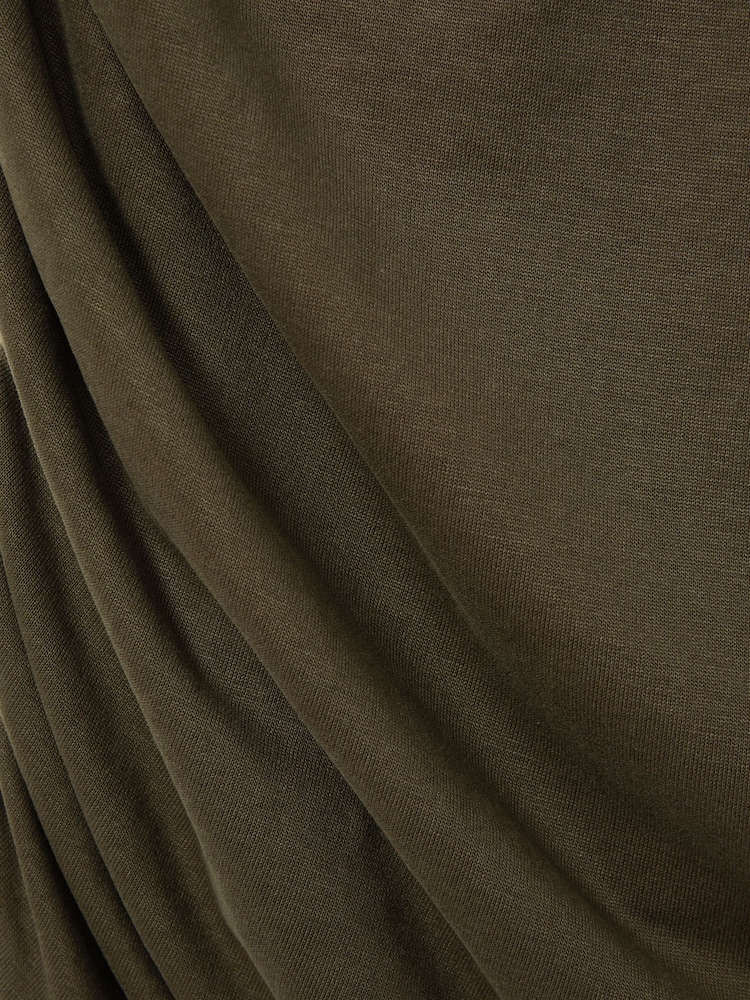 Reiss Khaki Victoria Ruched Jersey Open-Collar Mini Dress - Image 6 of 6