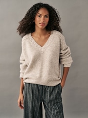 Grey Soft Touch V-Neck Knitted Jumper - Image 1 of 7