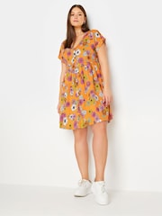 Yours Curve Orange YOURS Curve Orange 100% Cotton Floral Print Button Front Smock Dress - Image 2 of 5