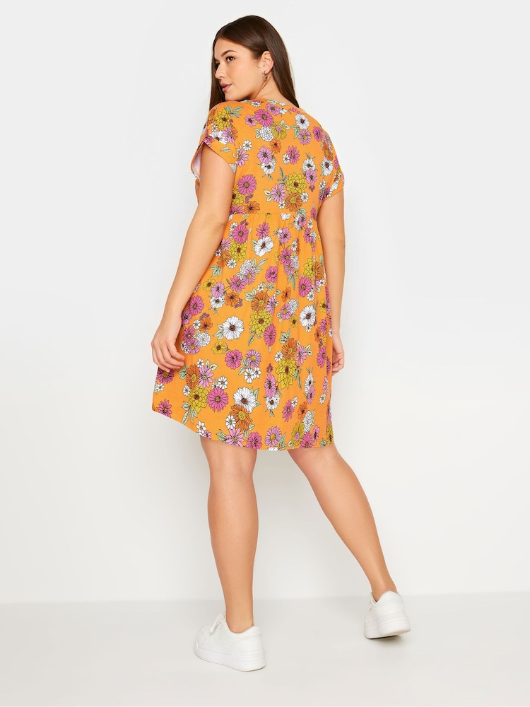 Yours Curve Yours Curve Orange 100% Cotton квітковий принт Button Front Smock сукня - Image 3 of 5