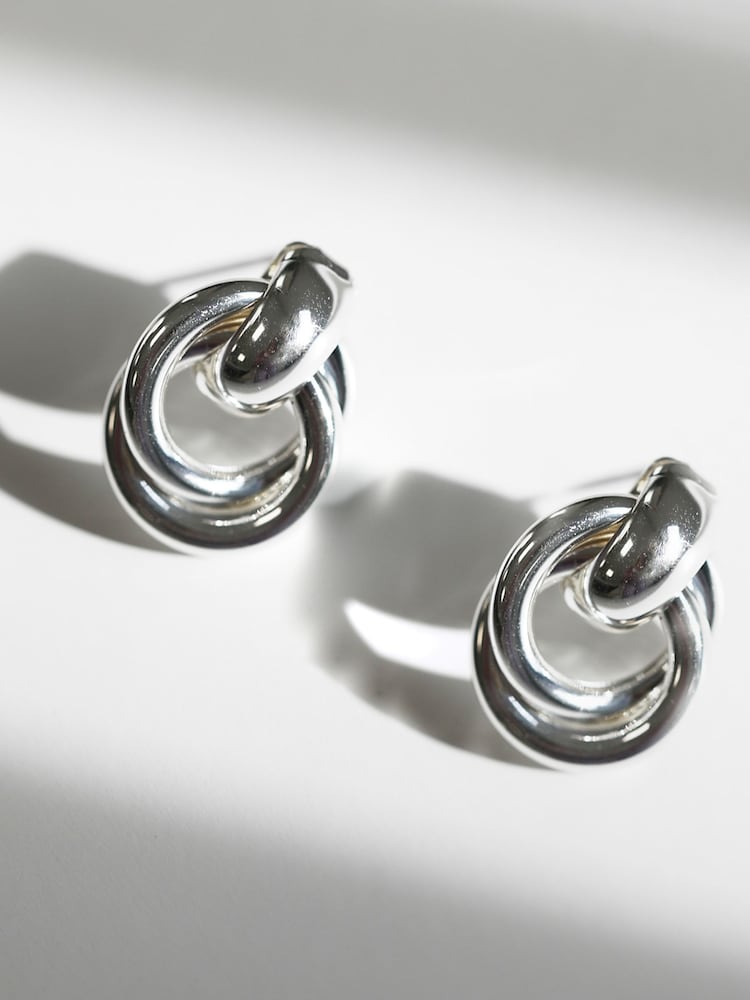 Jon Richard Silver Knotted Door Knocker Earrings - Image 2 of 3