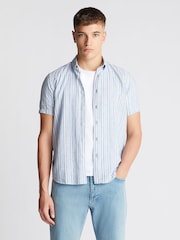 Remus Uomo Blue Slim Fit Striped Cotton Linen Shirt - Image 1 of 6