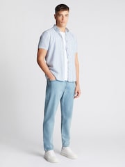 Remus Uomo Blue Slim Fit Striped Cotton Linen Shirt - Image 2 of 6