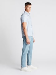 Remus Uomo Blue Slim Fit Striped Cotton Linen Shirt - Image 4 of 6