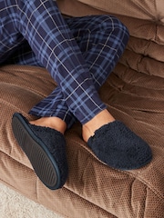 Navy Blue Fleece Mule Slippers - Image 1 of 7