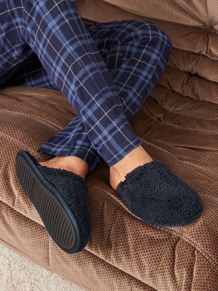 Navy Blue Fleece Mule Slippers - Image 1 of 7