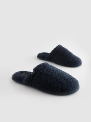 Navy Blue Fleece Mule Slippers - Image 3 of 7