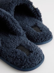 Navy Blue Fleece Mule Slippers - Image 6 of 7