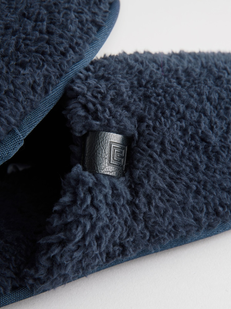Navy Blue Fleece Mule Slippers - Image 7 of 7 Navy Blue Fleece Mule Slippers - Image 7 of 7