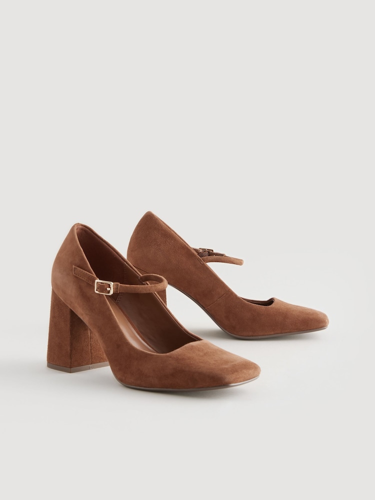 Tan Brown Forever Comfort® Leather Square Toe Block Heel Mary Jane Shoes - Image 5 of 10