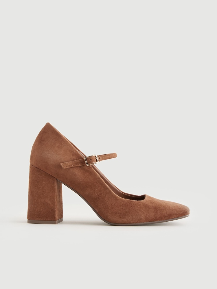 Tan Brown Forever Comfort® Leather Square Toe Block Heel Mary Jane Shoes - Image 6 of 10