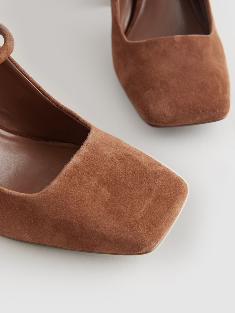 Tan Brown Forever Comfort® Leather Square Toe Block Heel Mary Jane Shoes - Image 7 of 10