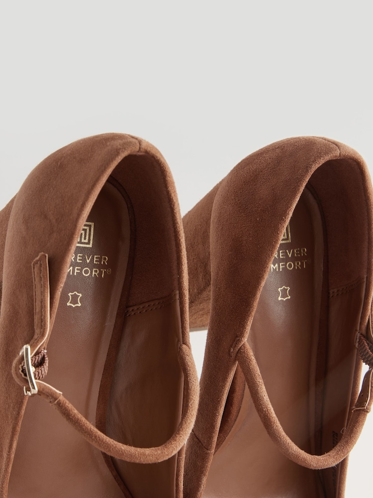 Tan Brown Forever Comfort® Leather Square Toe Block Heel Mary Jane Shoes - Image 8 of 10