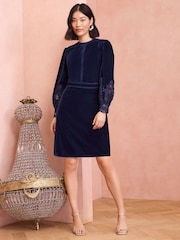 Love & Roses Navy Blue Velvet Lace Mini Dress - Image 3 of 4