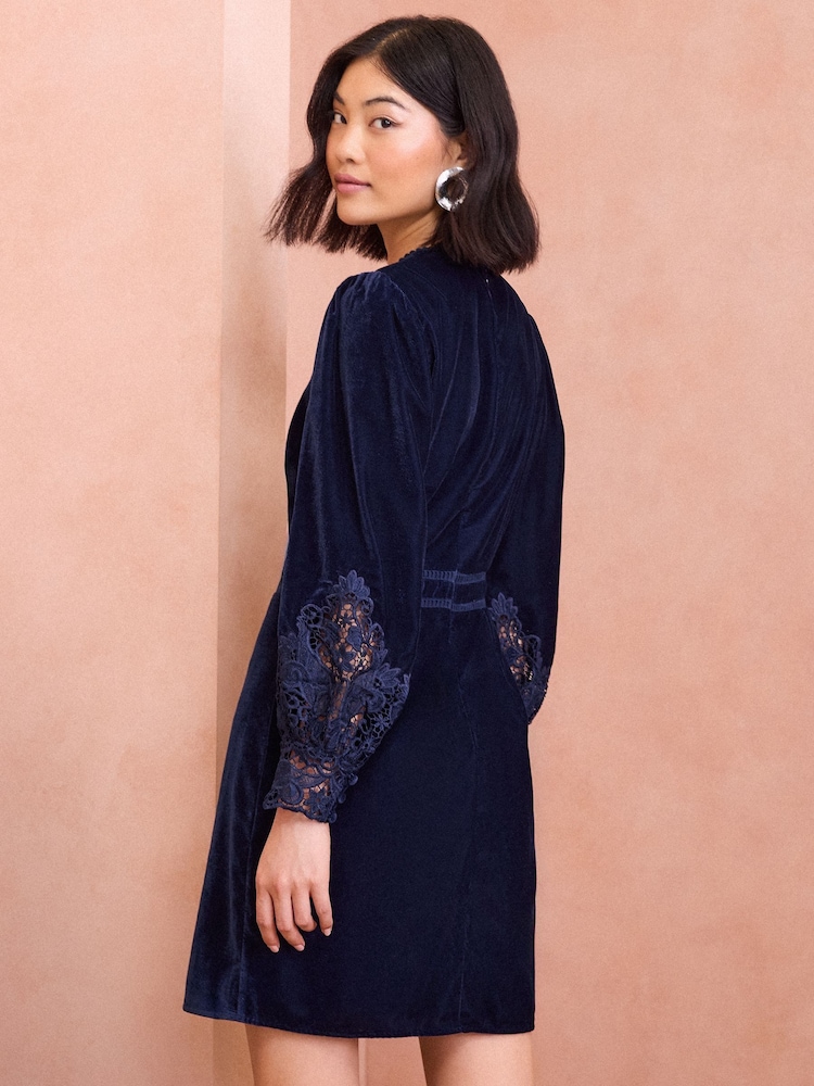 Love & Roses Navy Blue Velvet Lace Mini Dress - Image 4 of 4