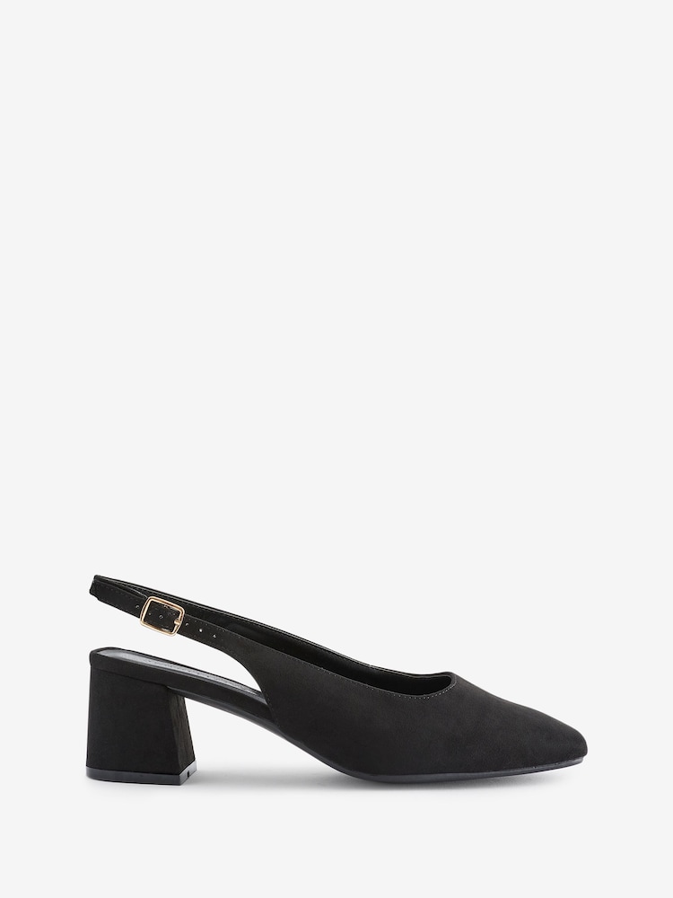 JD Williams Black Flexi Sole Kitten Heel Slingback Block Heels Shoes In Wide Fit - Image 5 of 5