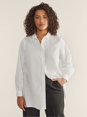 Evans 100% Cotton Poplin Chalk White Demin Shirt - Image 1 of 5