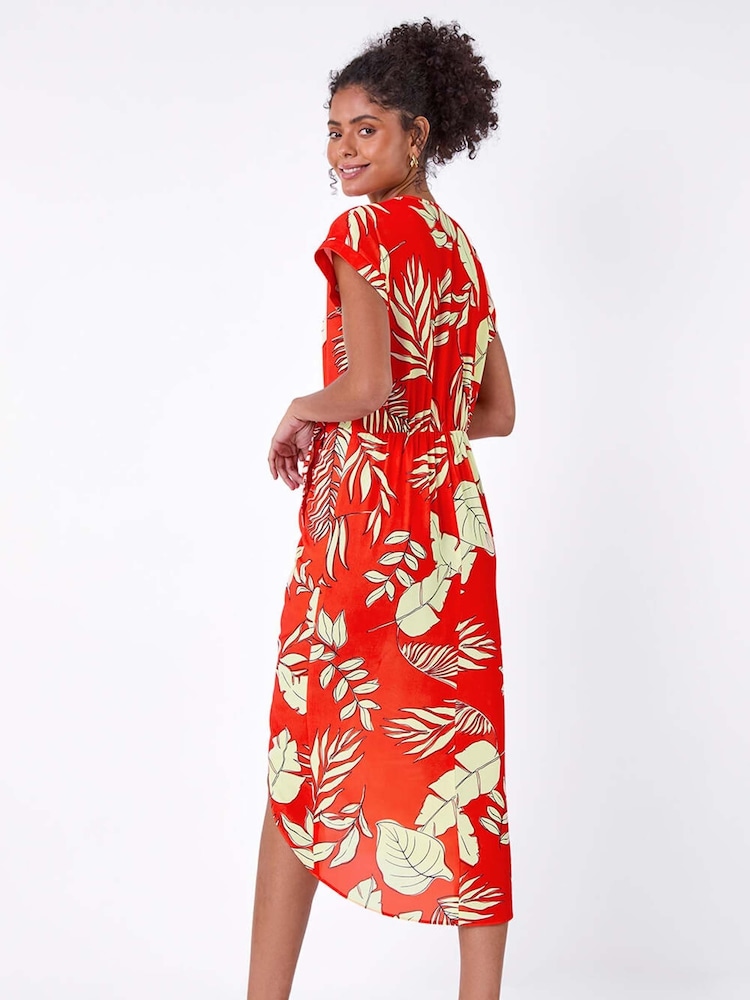 Dusk Orange Floral Wrap Tie Detail Dress - Image 2 of 5
