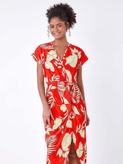 Dusk Orange Floral Wrap Tie Detail Dress - Image 3 of 5