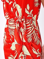 Dusk Orange Floral Wrap Tie Detail Dress - Image 5 of 5