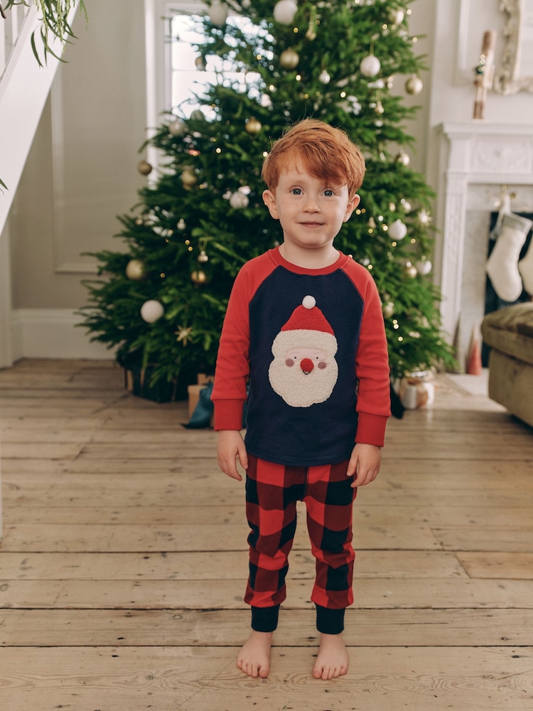 Navy/Red Santa Check 100% Cotton Single Christmas Pyjamas (9mths-12yrs) - Image 1 of 7