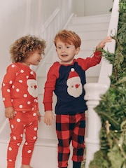 Navy/Red Santa Check 100% Cotton Single Christmas Pyjamas (9mths-12yrs) - Image 3 of 7