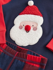 Navy/Red Santa Check 100% Cotton Single Christmas Pyjamas (9mths-12yrs) - Image 5 of 7