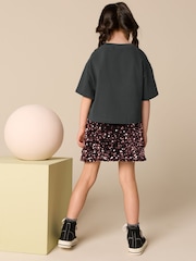 Charcoal Grey Embellished T-Shirt And Sequin Skirt Set (3-16yrs) - Image 2 of 7