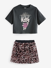 Charcoal Grey Embellished T-Shirt And Sequin Skirt Set (3-16yrs) - Image 4 of 7