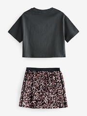 Charcoal Grey Embellished T-Shirt And Sequin Skirt Set (3-16yrs) - Image 5 of 7