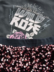 Charcoal Grey Embellished T-Shirt And Sequin Skirt Set (3-16yrs) - Image 6 of 7
