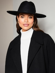 Lipsy Black Chain Detailing Faux Suede Fedora Hat - Image 2 of 4