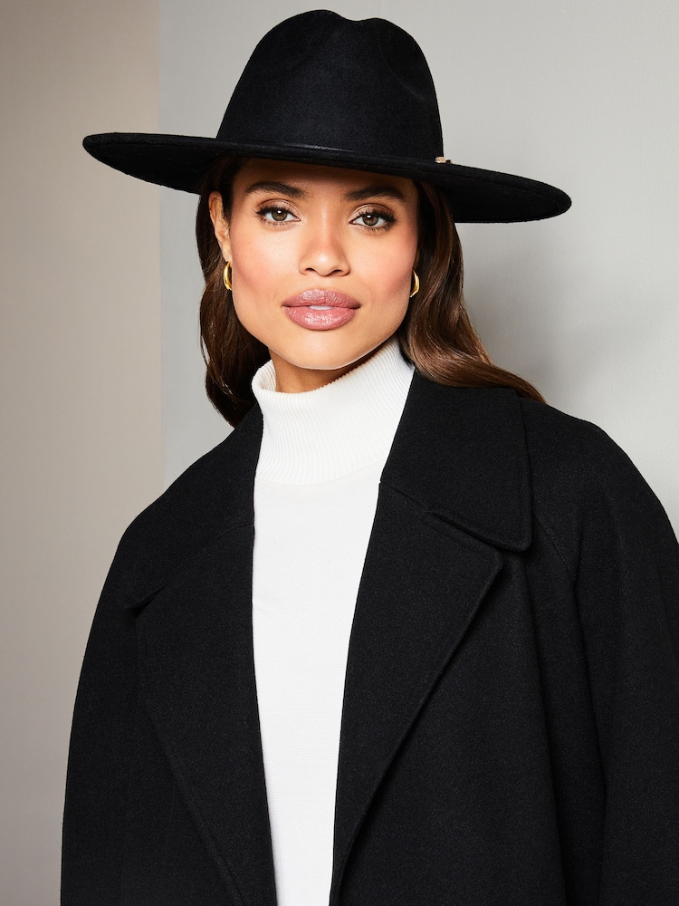 Lipsy Black Chain Detailing Faux Suede Fedora Hat - Image 2 of 4 Lipsy Black Chain Detailing Faux Suede Fedora Hat - Image 2 of 4