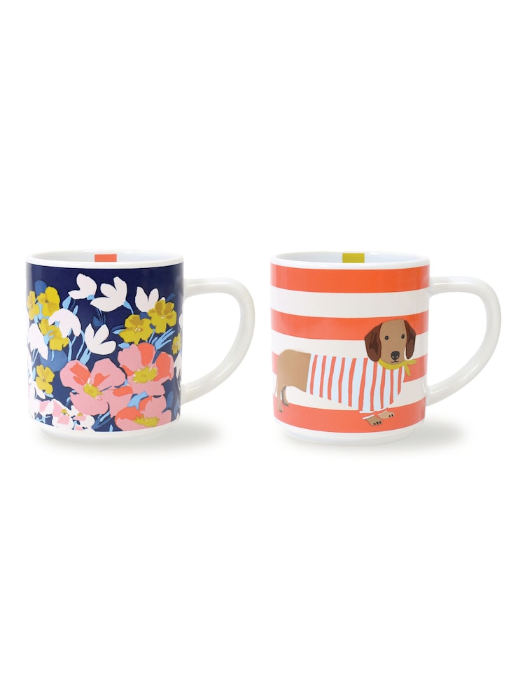 Joules Bright Side 2 Stackable Ceramic Mugs 2 Designs - Image 1 of 4