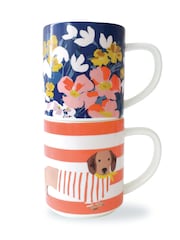 Joules Bright Side 2 Stackable Ceramic Mugs 2 Designs - Image 3 of 4