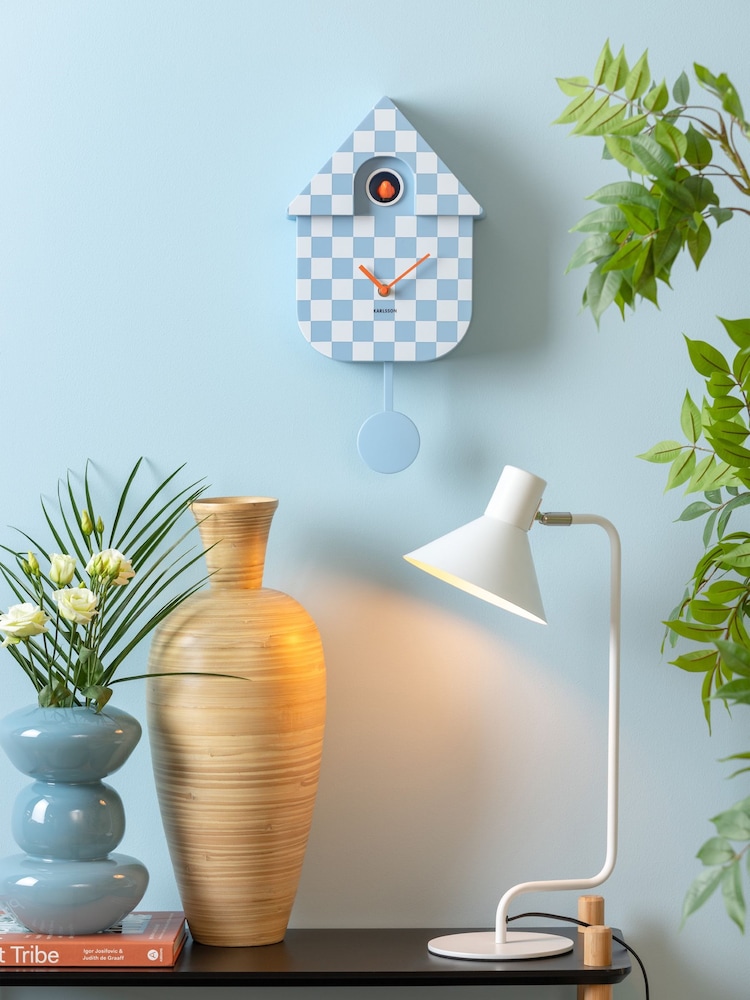 Karlsson Soft Blue Modern Cuckoo Checker ABS Wall Clock - Image 1 of 4