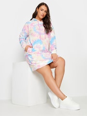 Yours Curve Pink Tie Dye Hoodie Dress - Image 1 of 5