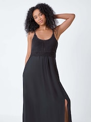 Roman Black Crochet Bodice Cotton Maxi Dress - Image 1 of 5