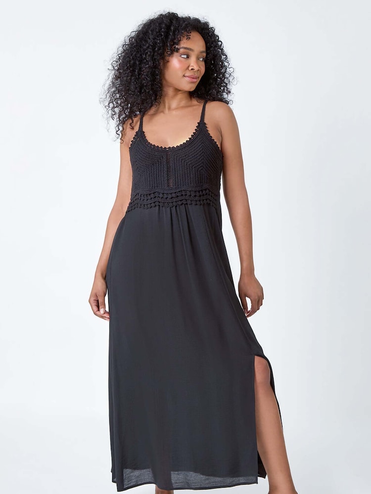 Roman Black Crochet Bodice Cotton Maxi Dress - Image 2 of 5