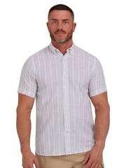 Raging Bull Grey Short Sleeve Multi Stripe Linen Look Shirt - Image 1 of 8