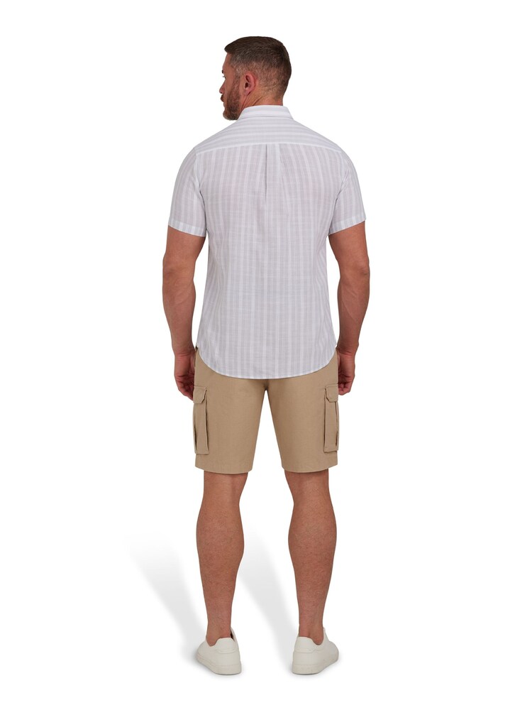 Raging Bull Grey Short Sleeve Multi Stripe Linen Look Shirt - Image 2 of 8
