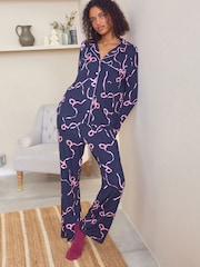 Laura Ashley Navy Button Through Bow Pyjamas - Image 1 of 12
