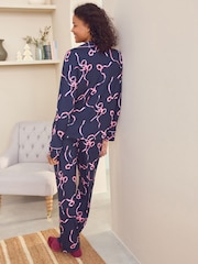 Laura Ashley Navy Button Through Bow Pyjamas - Image 2 of 12